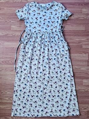 1990s vintage Bobbie Brooks Knit Floral Ladybug Jersey Midi Pockets Dress Sz S